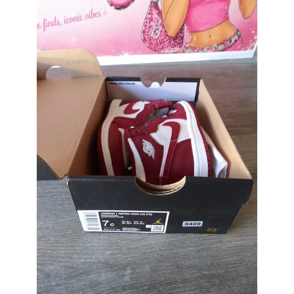 Nike Jordan 1 Retro High OG Kids – White/Team Red (Size 7C)